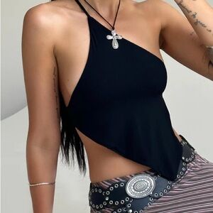 Princess Polly Black Asymmetrical Crop Top